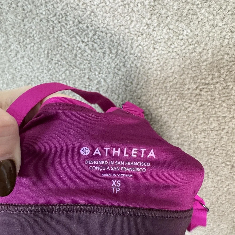 Athleta Coastline Bikini Top Womens XS Pink Purple Colorblock Swim Strappy‎ A-C